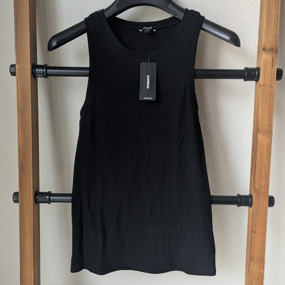 NWT Express Women's Black Ribbed Tank Top - Size S